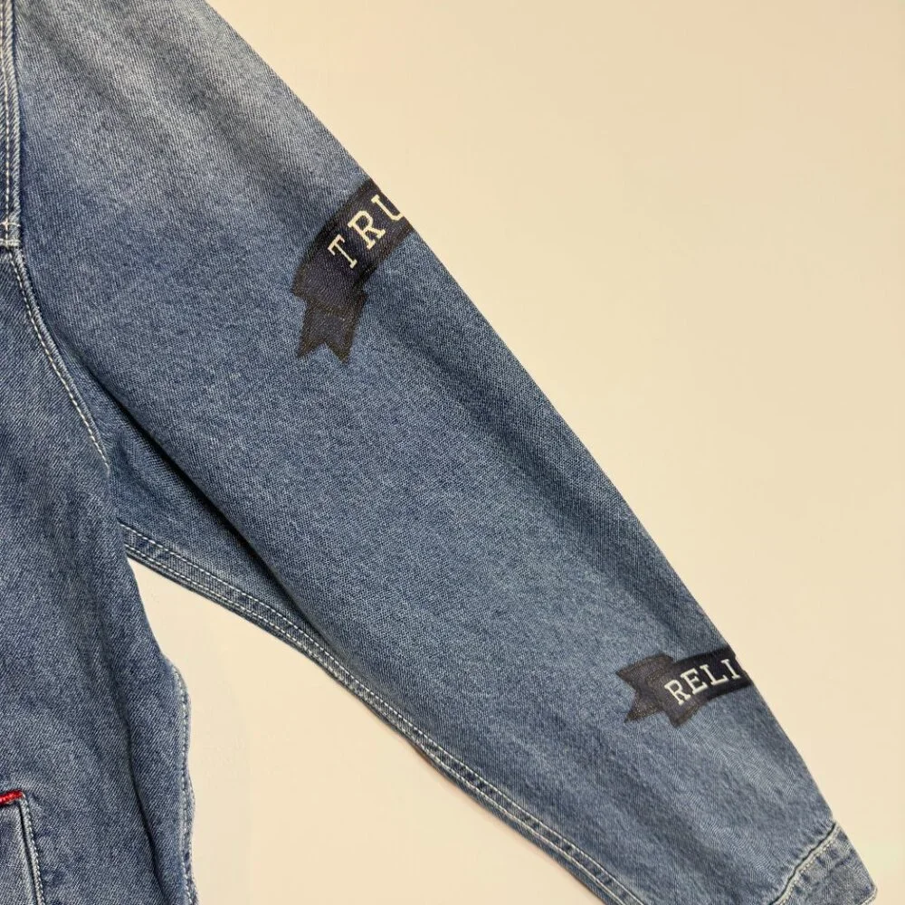 NWT Vintage inspired True Religion Denim Jacket Y2K 2002 Patches Medium Wash L
